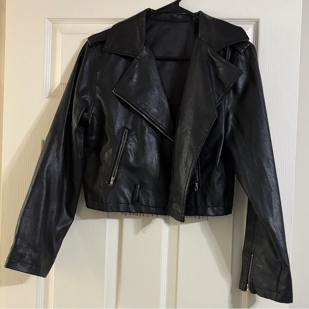 Classic Black Faux Leather Moto Jacket - Women